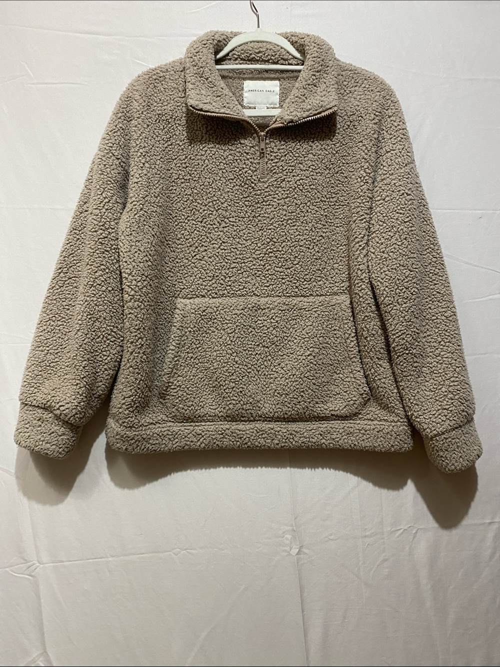 American Eagle Outfitters Taupe Sherpa Half-Zip Pullover